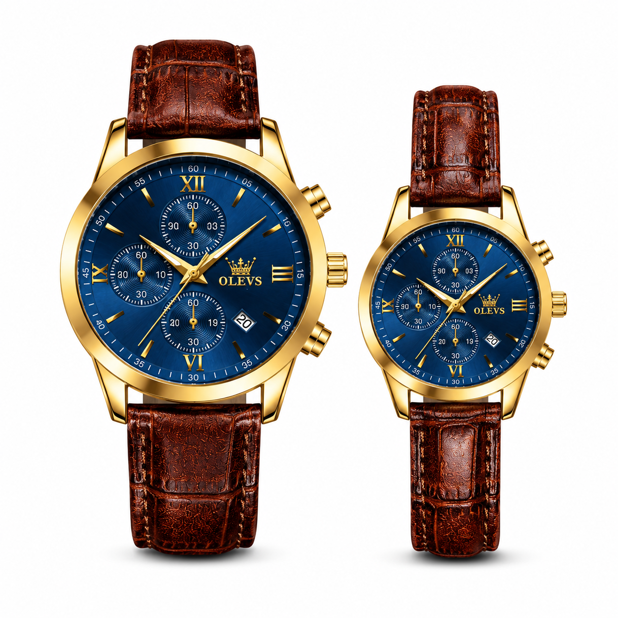 OLEVS Premium Luxury Leather Strap Couple Watch – Elegant Matching Watches for Couples (Code: 13142)