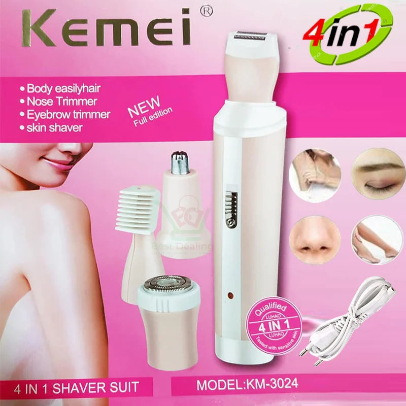 Original Kemei KM-3024 4-in-1 Rechargeable Trimmer for Women – Electric Lady Shaver & Grooming Kit (Code: 11691)